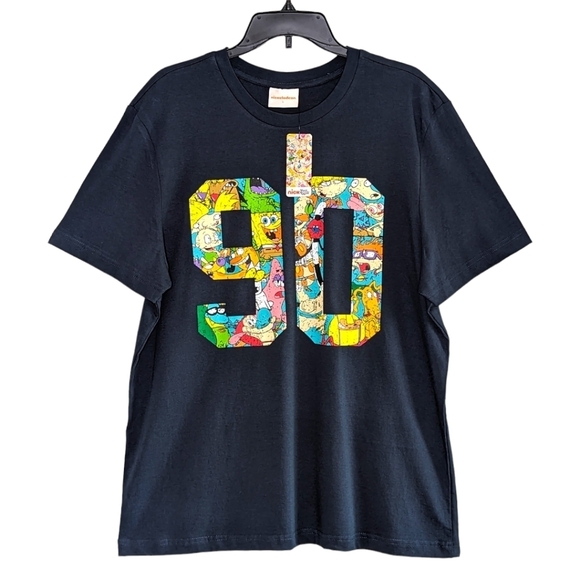 NWT Nickelodeon Nick 90's Cartoon Characters Short Sleeve T-Shirt Navy Size L - Picture 1 of 11